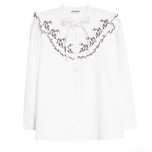Batsheva Lena Embroidered Yoke Poplin Blouse
